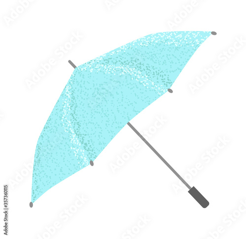 Blue textured open umbrella. Isolated on a white background. Flat design. Protection from rain. Vector illustration.