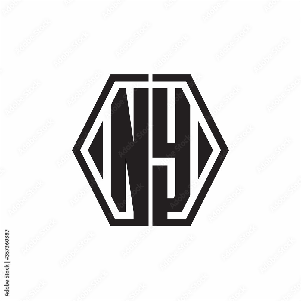 NY Logo monogram with hexagon line rounded design template on white background NY Logo monogram with hexagon line rounded design template on white background