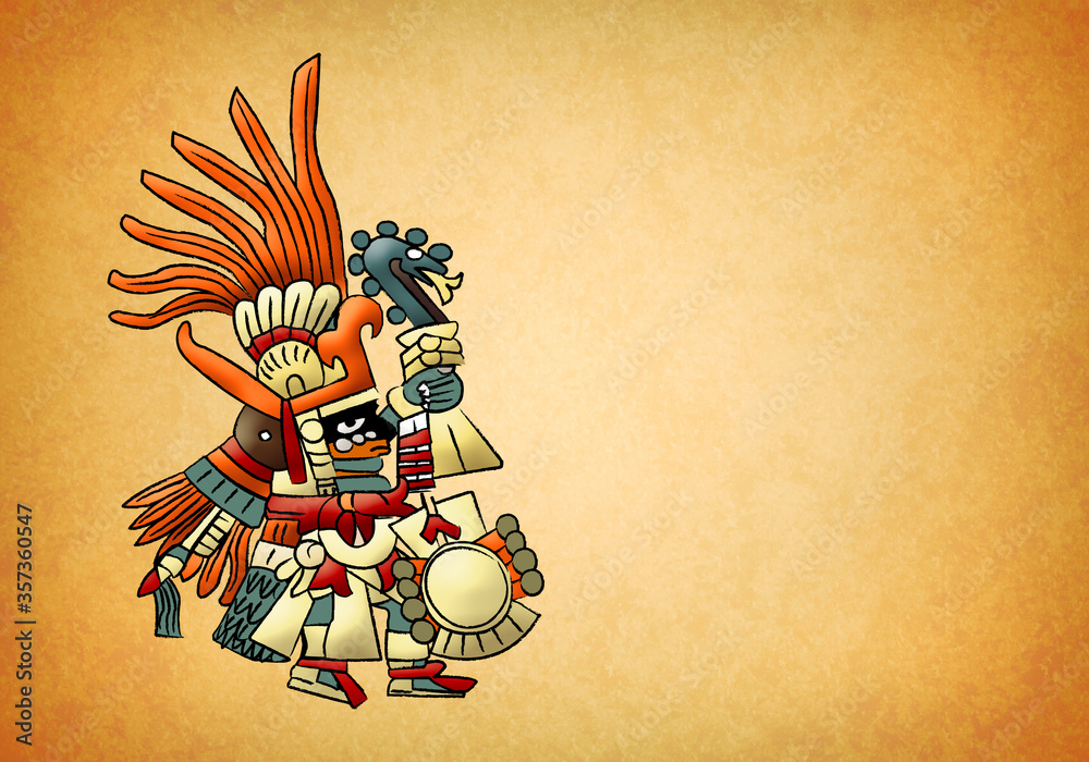  Huitzilopochtli Deidad Azteca Maya Dios Del Sol Ilustración.  ilustración de Stock