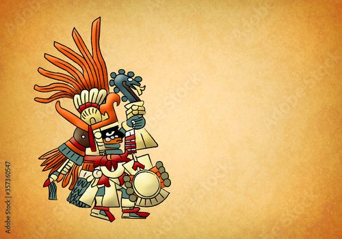 Huitzilopochtli Mayan Aztec Deity God of Sun Illustration. photo