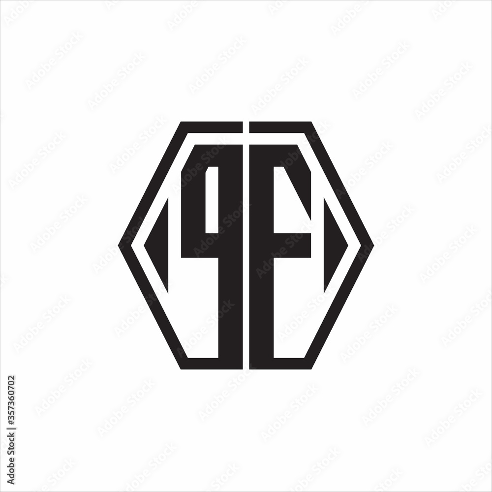 PF Logo monogram with hexagon line rounded design template on white background PF Logo monogram with hexagon line rounded design template on white background