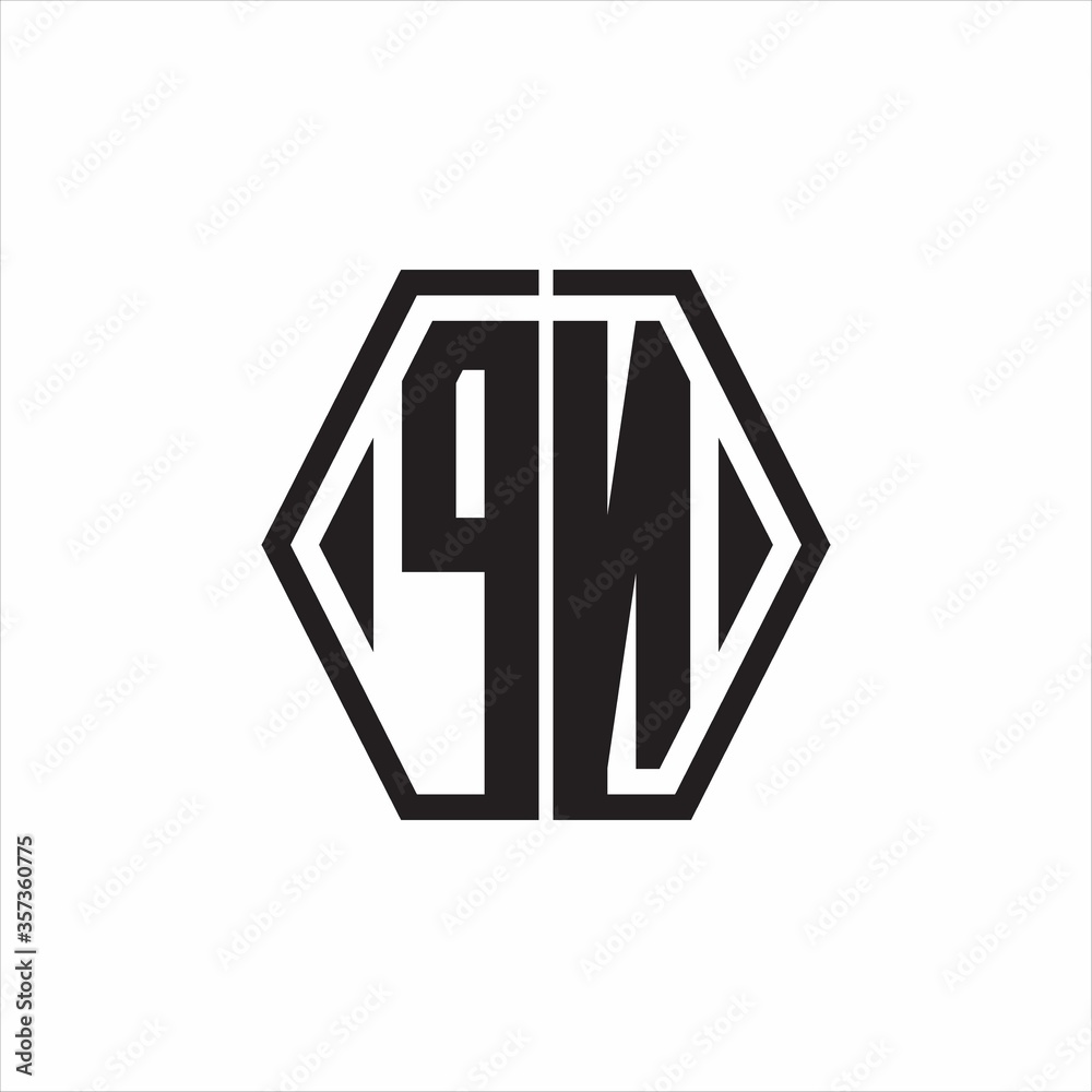 PN Logo monogram with hexagon line rounded design template on white background PN Logo monogram with hexagon line rounded design template on white background