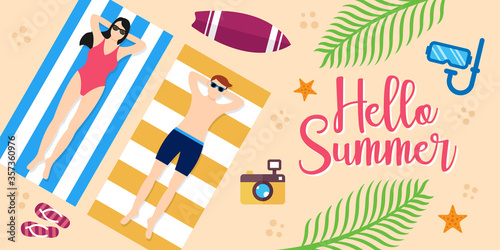 Summer Holiday on the beach Vector Illustration. Summer vacation Vector flat design illustration. Abstract Summer background design template for banner, flyer, invitation, poster, brochure.