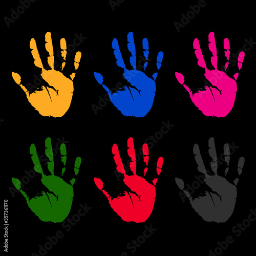 colored siluete hand stamp isolated in black background