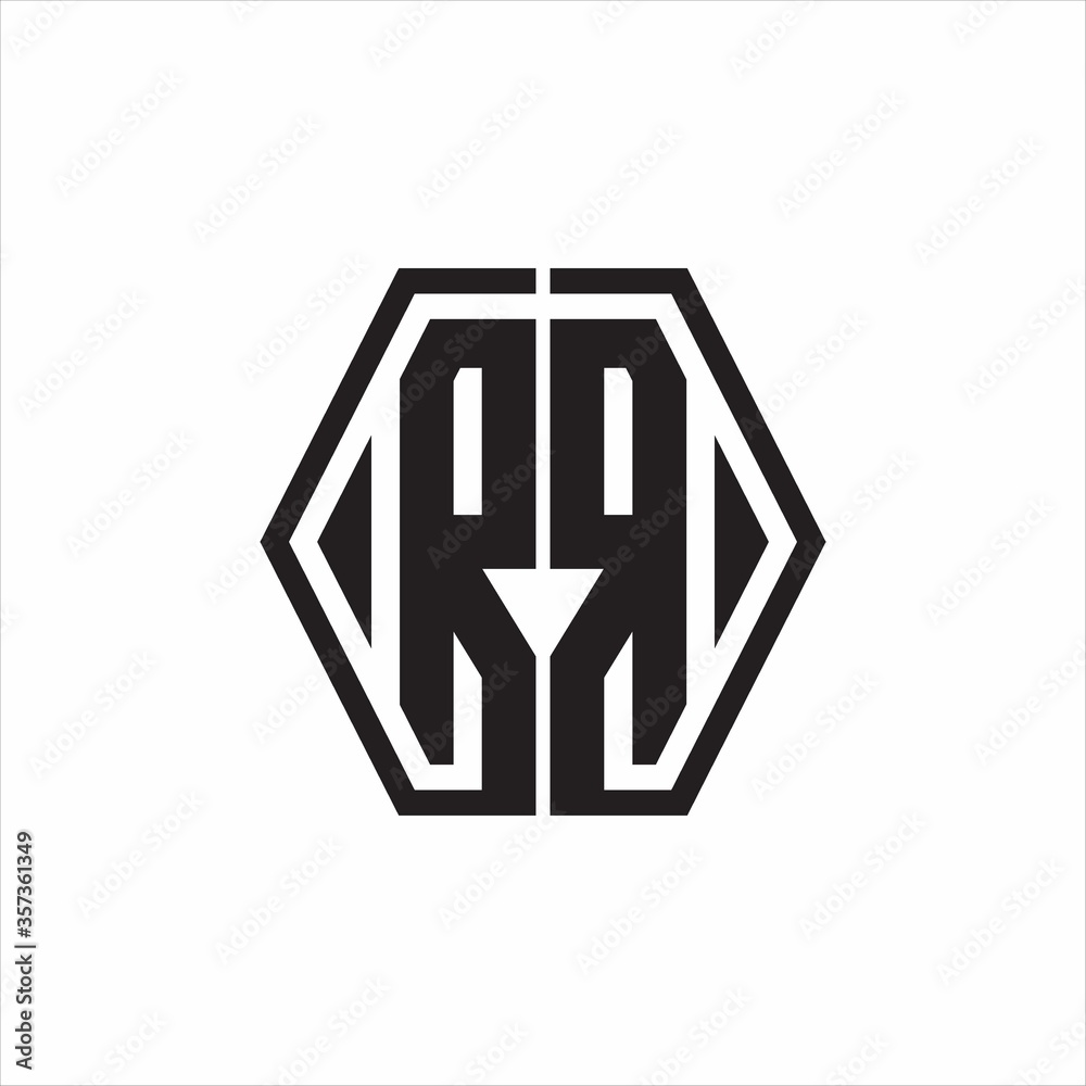 RR Logo monogram with hexagon line rounded design template on white background RR Logo monogram with hexagon line rounded design template on white background