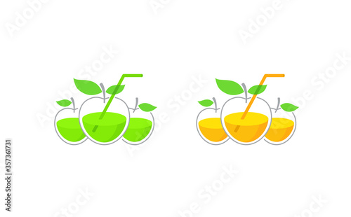 Vector concept in association of apples and drinking glass for cool drinks, lemonades and cocktails