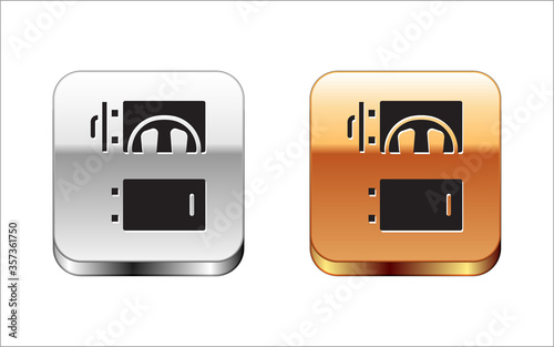 Black Crematorium icon isolated on white background. Silver-gold square button. Vector.
