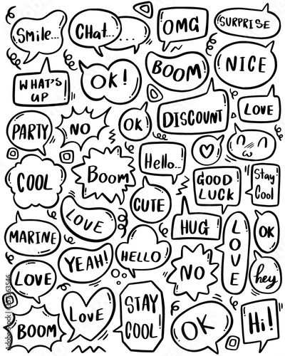 0107 hand drawn background Set of cute speech bubble eith text in doodle style