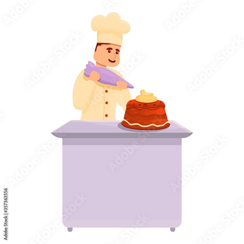 Confectioner making cream cake icon. Cartoon of confectioner making cream cake vector icon for web design isolated on white background