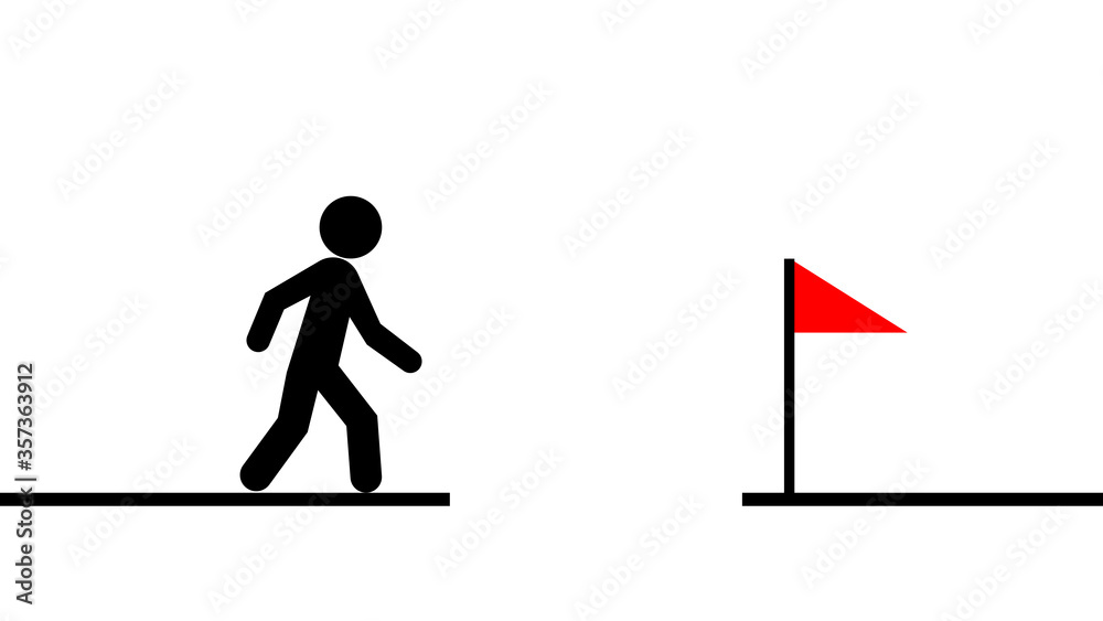  Businessman running to the success flag on top of the mountain, symbol of the startup