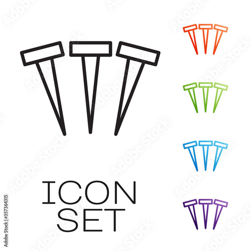 Black line Metallic nails icon isolated on white background. Set icons colorful. Vector.