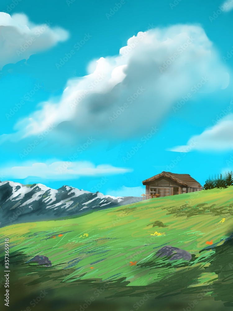 woodyhouse in the mountains with bluely sky woodyhouse in the mountains with bluely sky