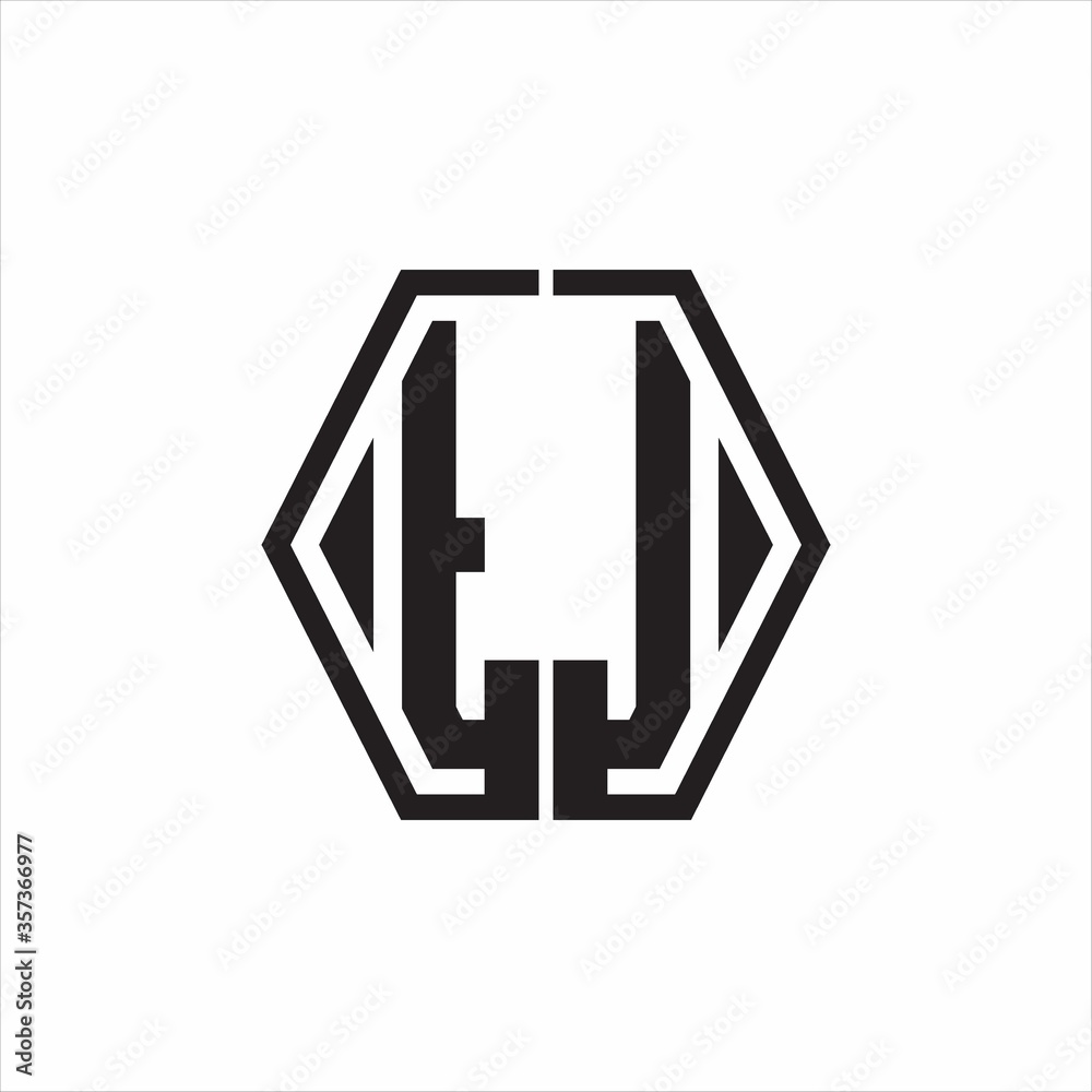 TJ Logo monogram with hexagon line rounded design template on white background TJ Logo monogram with hexagon line rounded design template on white background
