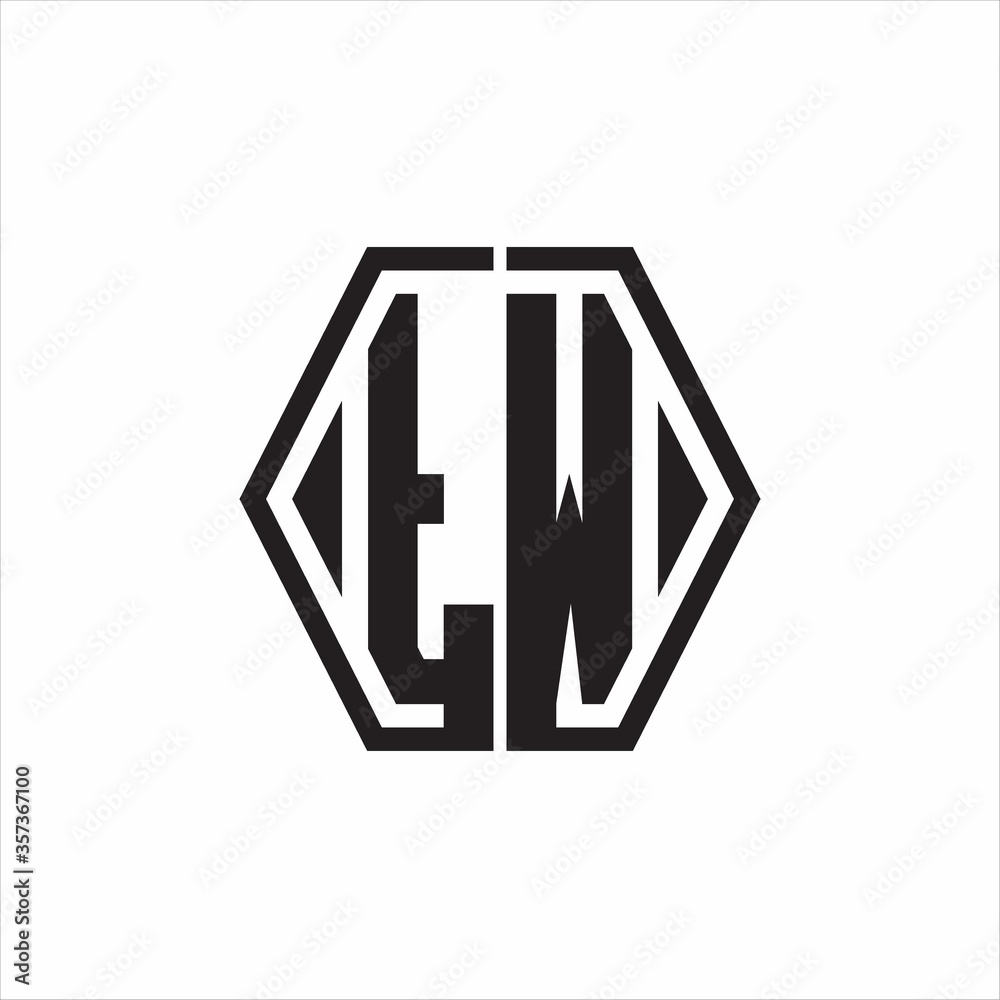 TW Logo monogram with hexagon line rounded design template on white background
