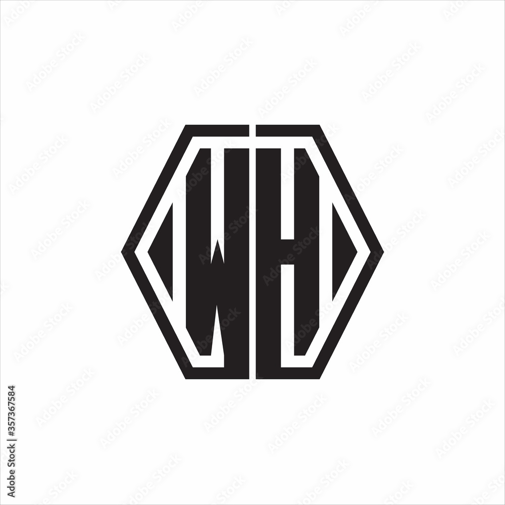 WH Logo monogram with hexagon line rounded design template on white background WH Logo monogram with hexagon line rounded design template on white background