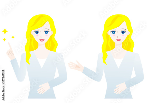 プレゼンテーションする白人女性イラストセット