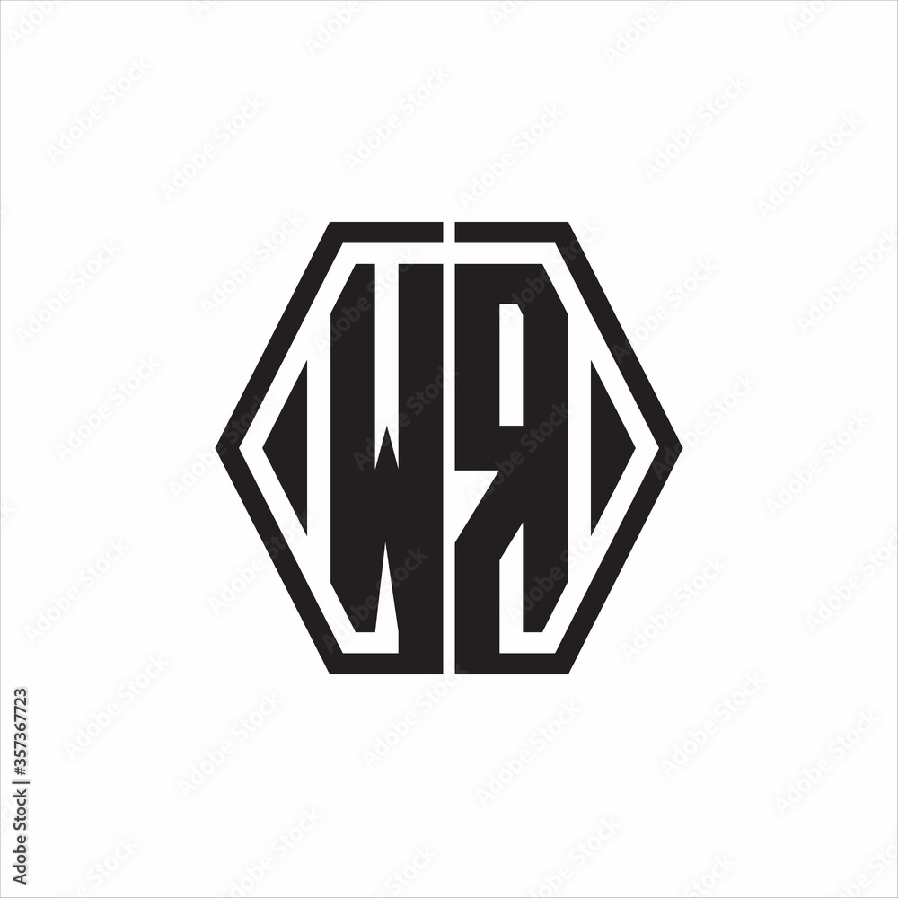 WR Logo monogram with hexagon line rounded design template on white background WR Logo monogram with hexagon line rounded design template on white background