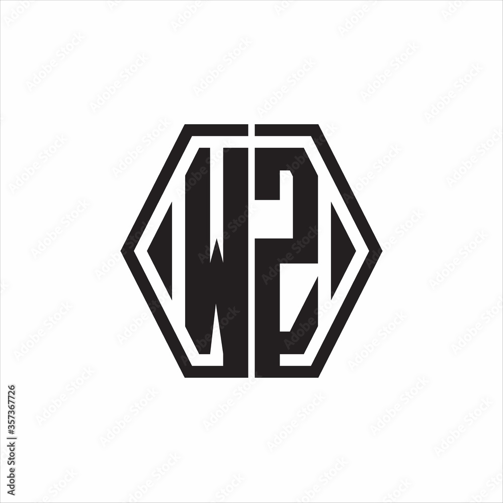WZ Logo monogram with hexagon line rounded design template on white background WZ Logo monogram with hexagon line rounded design template on white background