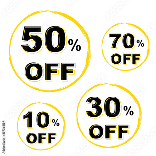 Sales discount icon. Special price offer signs. Reduction symbol 10, 30, 50 and 70 percent. Speech bubbles or chat symbols. Vector illustration.