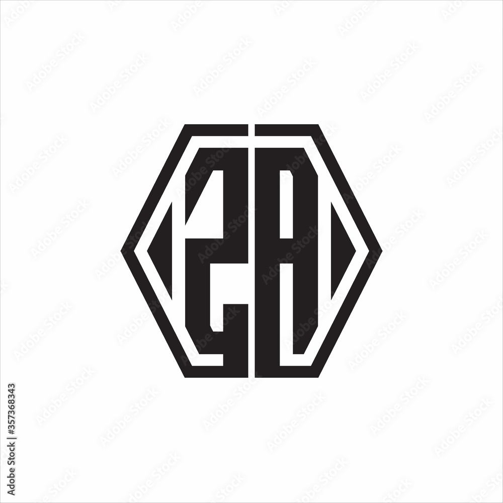 ZA Logo monogram with hexagon line rounded design template on white background ZA Logo monogram with hexagon line rounded design template on white background