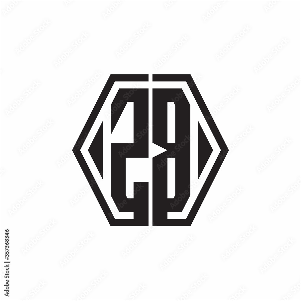ZB Logo monogram with hexagon line rounded design template on white background ZB Logo monogram with hexagon line rounded design template on white background