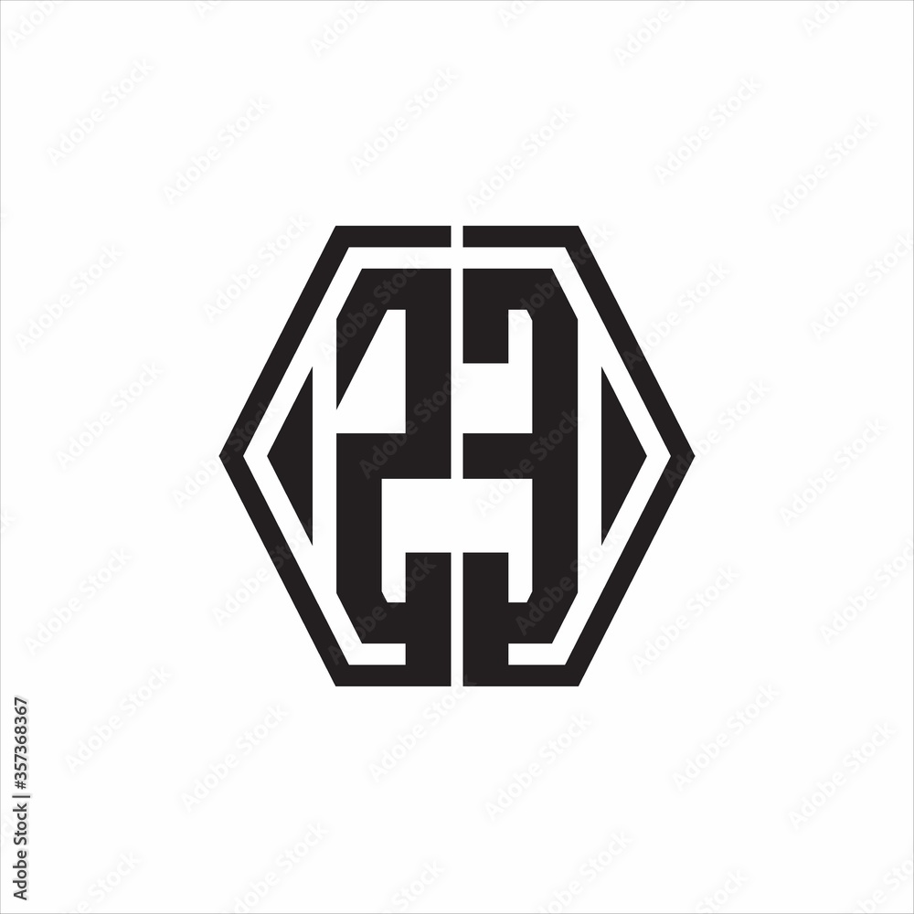 ZE Logo monogram with hexagon line rounded design template on white background ZE Logo monogram with hexagon line rounded design template on white background