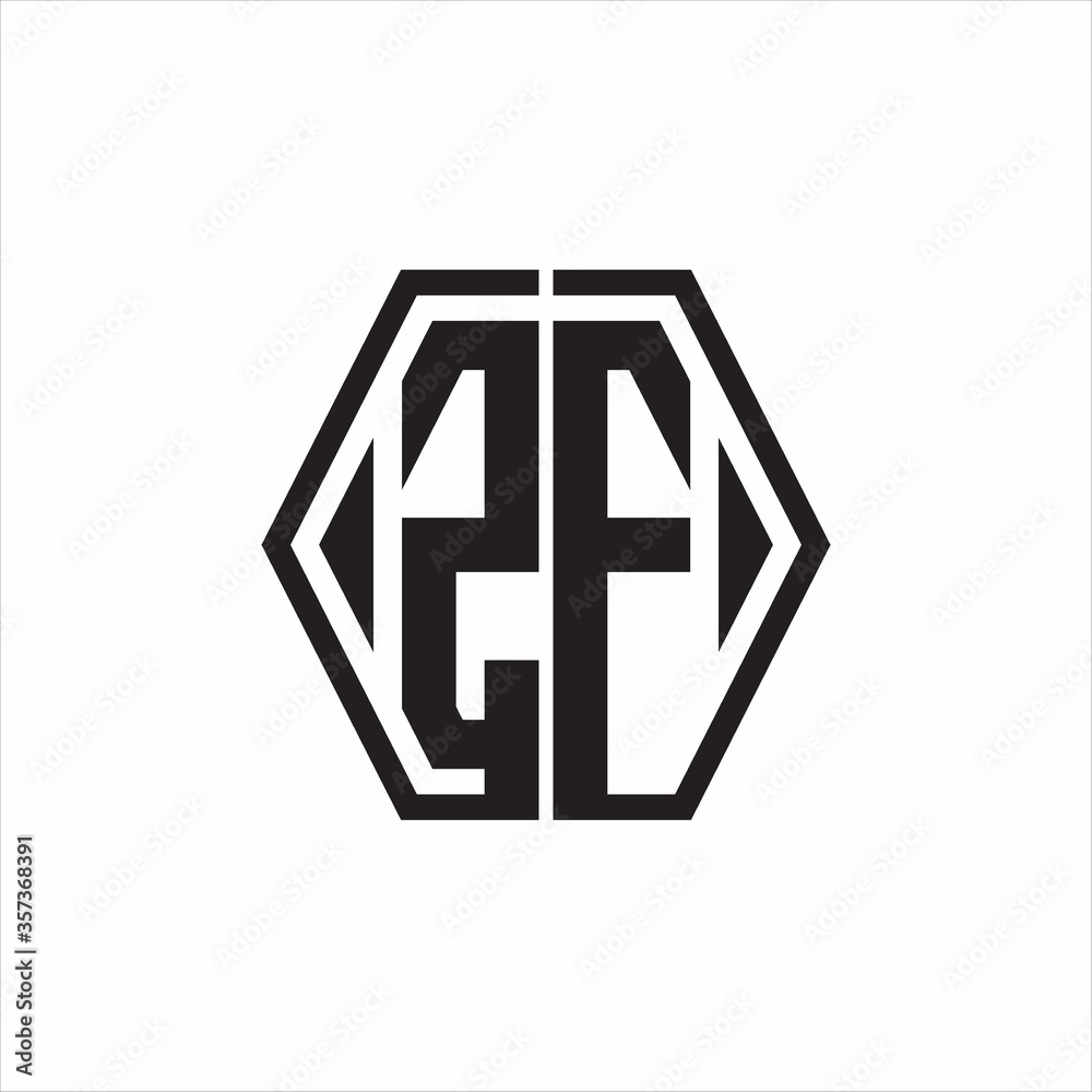 ZF Logo monogram with hexagon line rounded design template on white background ZF Logo monogram with hexagon line rounded design template on white background