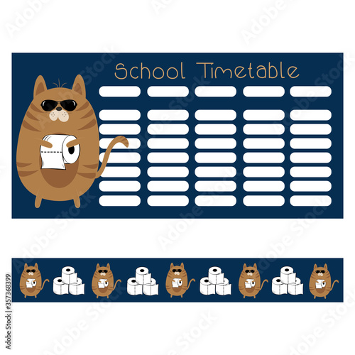 Cool cat Timetable and bookmarks set. For Children.