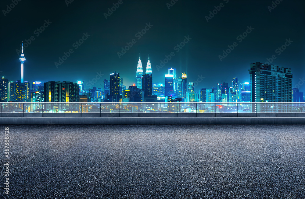Empty floor platform with night view city skyline background Stock Photo |  Adobe Stock