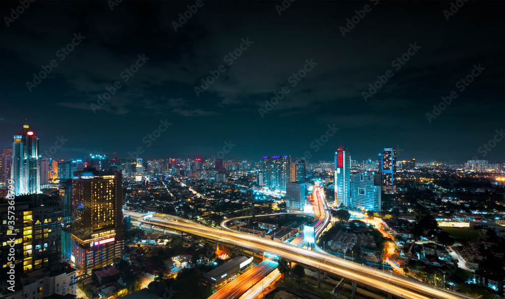 Fototapeta premium Night aerial view of modern cityscape in kuala lumpur malaysia.