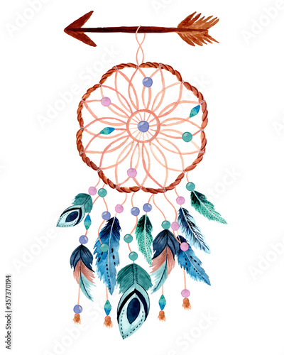 watercolor dream catcher with arrow and feather