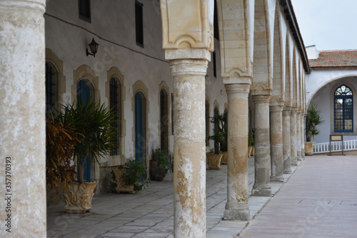 ancient white columns of the Church of Saint Lazarus in Larnaka, Cyprus