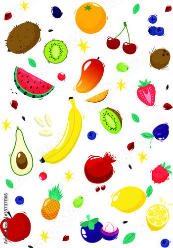 Fototapeta Naklejka Na Ścianę i Meble -  Set fruits. Vector illustration