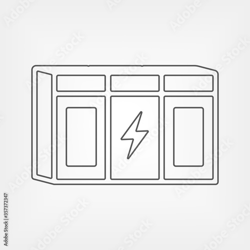 Large rechargeable li-ion battery outline icon. Energy storage for renewable power stations. Grid backup system sign