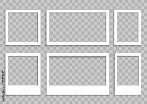 Set of empty photo frames with transparent background