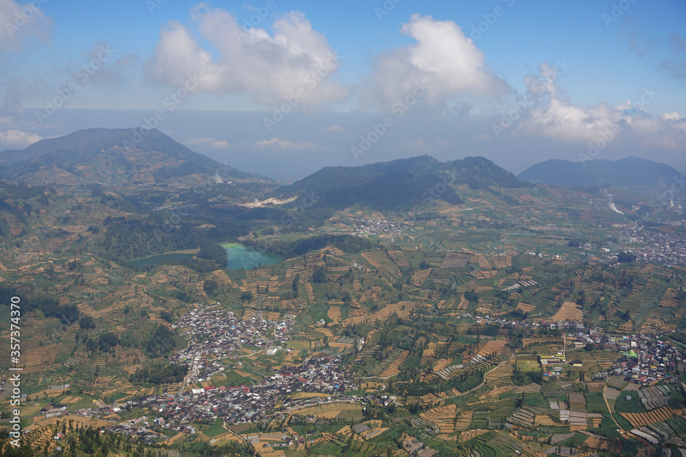 Aerial view of the mountains, Mt. Prau. Dieng, Wonosobo province, Central Java, Indonesia