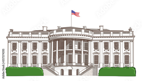 White house Washington DC, with american flag.