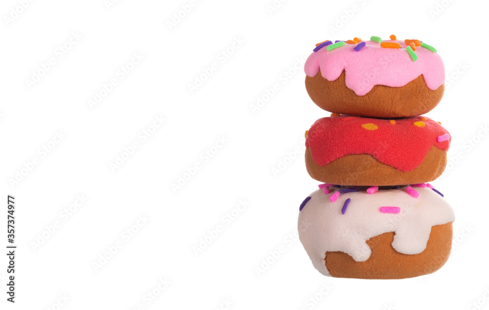Donuts with sprinkles isolated on white background. Plasticine modeling