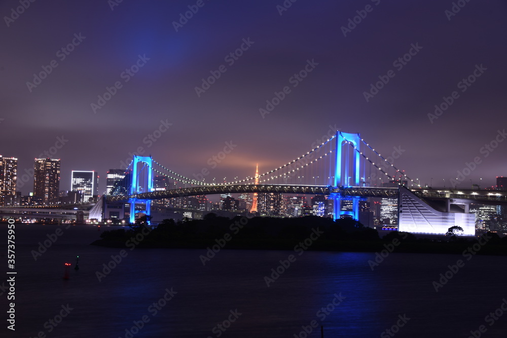Blue rainbow bridge in Tokyo