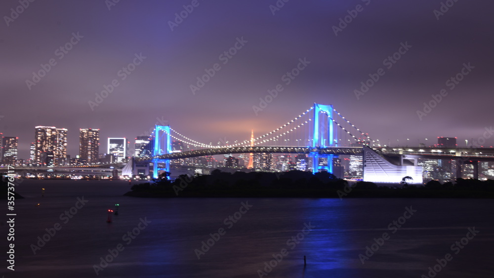 Blue rainbow bridge in Tokyo