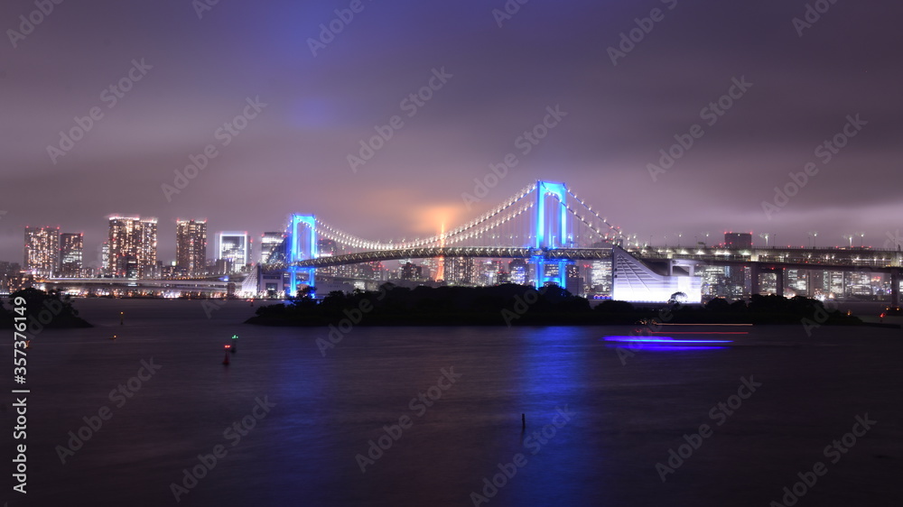 Blue rainbow bridge in Tokyo