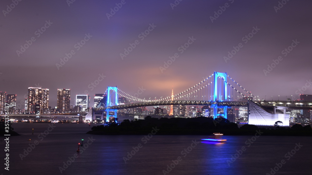 Blue rainbow bridge in Tokyo