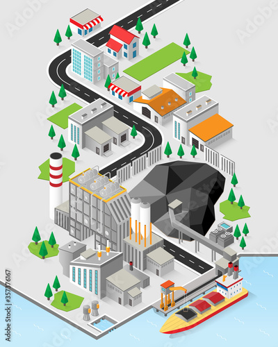 coal energy, coal power plant with isometric graphic