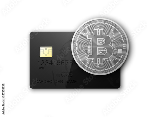 Credit card HUD Golden bitcoin. Digital currency money. Technology credit card bitcoin mining worldwide. Web banner golden bitcoin plastic card. Physical bit coin. Cryptocurrency electronic coin money