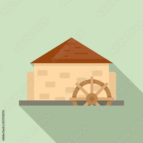 Antique water mill icon. Flat illustration of antique water mill vector icon for web design