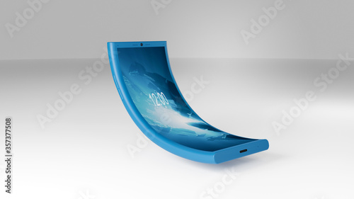 Flexible Smartphone. 3D Rendered Model of the Cell Phone with Flexible body and Display. Future Predictions in Mobile Technology. photo