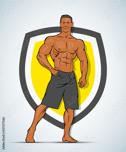 Muscle man silhouette lifting weights fitness gym icon bodybuilder