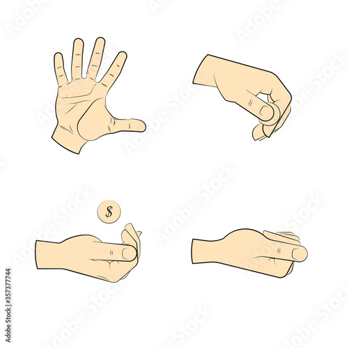 Collection human hand various gestures sketch thumbs up knuckles outline