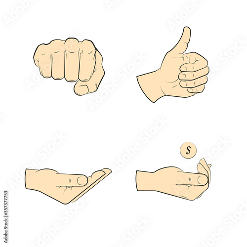 Collection human hand various gestures sketch thumbs up knuckles outline