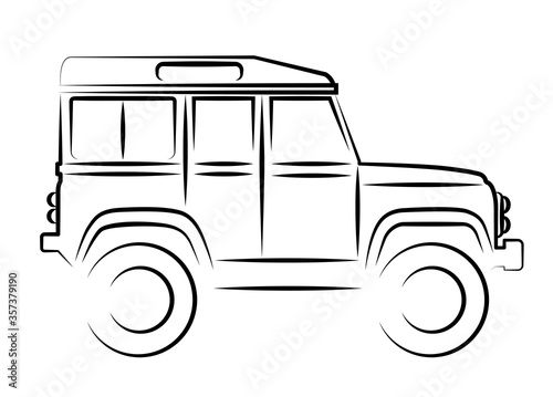 Britischer Geländewagen als handgezeichnete Kontur